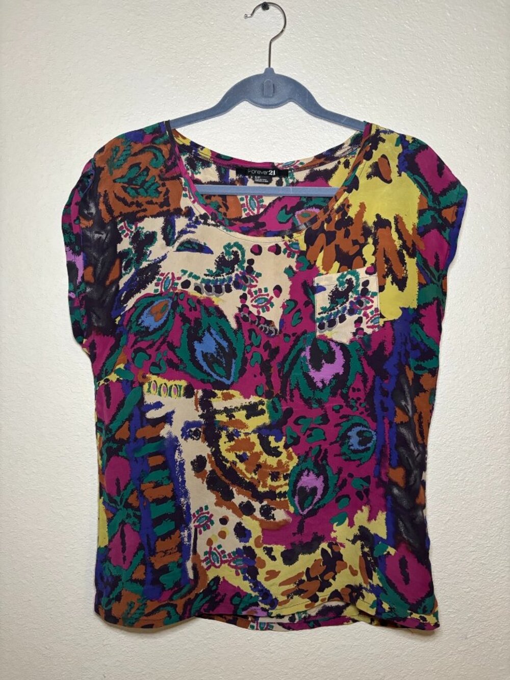 Forever 21 women small blouse multicolor short sleeve  lightweight Sz S